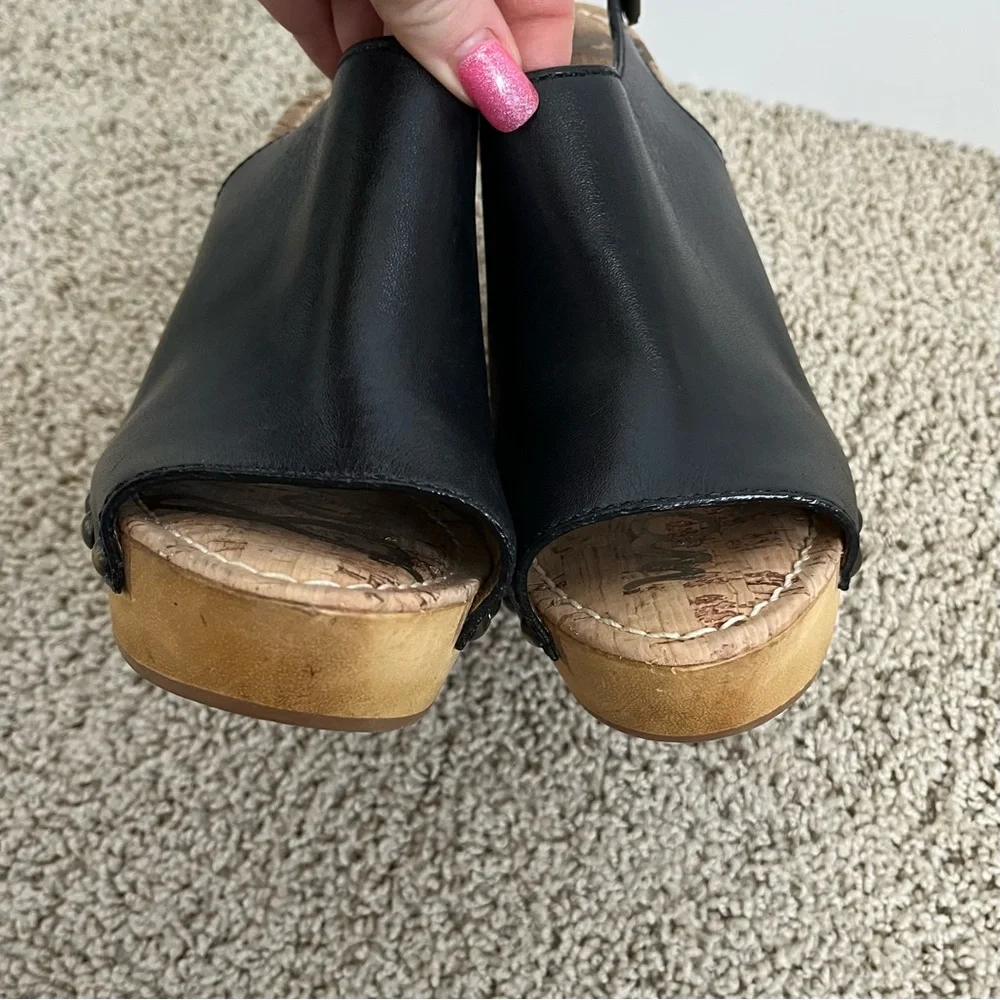 Sam Edelman Camilla Black Leather Studded Cork Wedge Open Toe Sandals Size 9 - Picture 13 of 15